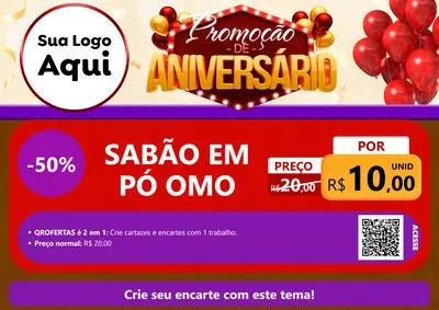 Modelo de Cartaz para Cartaz A4 Horizontal com o tema Promoção de Aniversário para Produtos de Limpeza