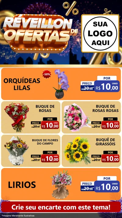 Modelo de TV para TV Vertical com o tema Réveillon de Ofertas para Floricultura e jardim