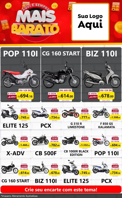 Modelo de Encarte para Encarte Grande com o tema Mais Barato para Concessionaria de Motos