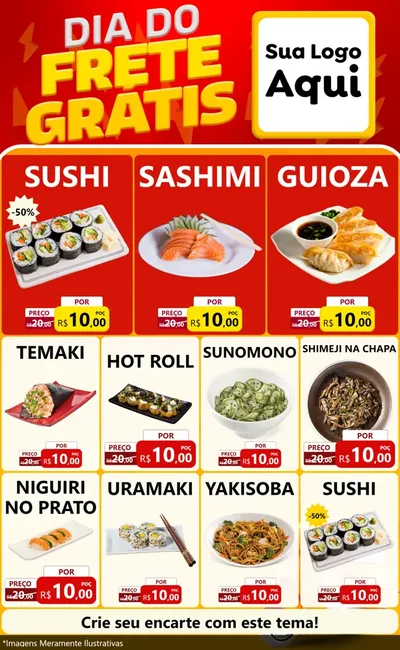 Modelo de Encarte para Encarte Grande com o tema Dia do Frete Grátis para Comida japonesa