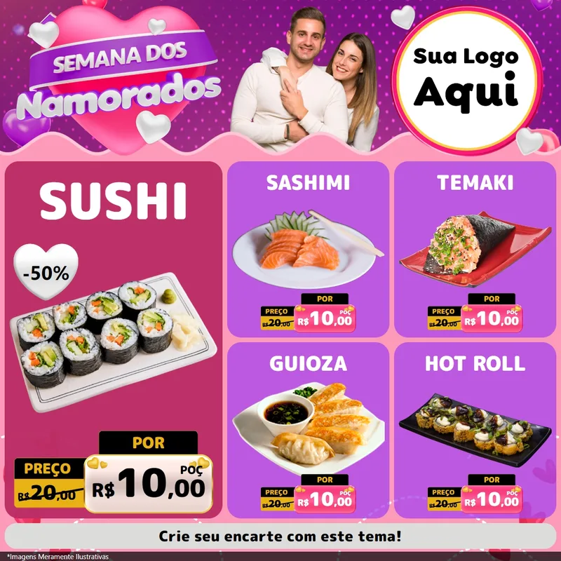 Modelo de Rede Social para Feed Facebook com o tema Semana dos Namorados para Comida japonesa