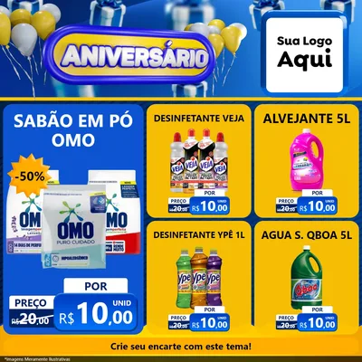Modelo de Rede Social para Feed Facebook com o tema Aniversário para Produtos de Limpeza