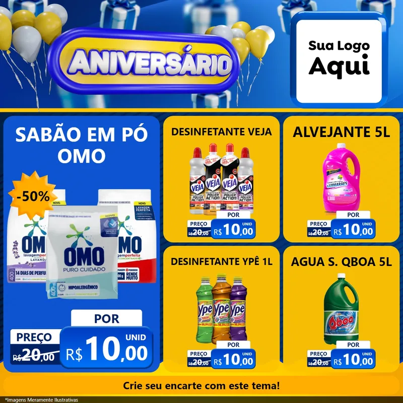 Modelo de Rede Social para Feed Facebook com o tema Aniversário para Produtos de Limpeza
