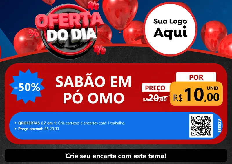 Modelo de Cartaz para Cartaz A4 Horizontal com o tema Oferta do Dia para Produtos de Limpeza