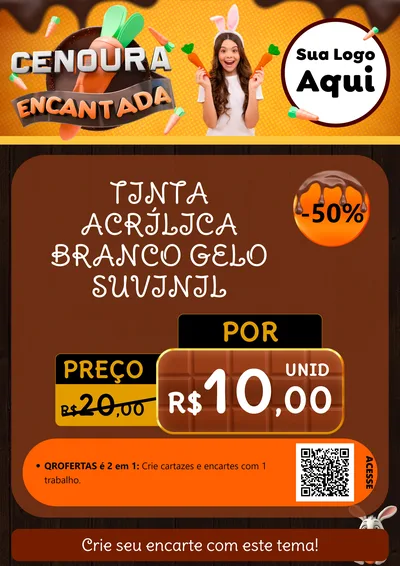 Modelo de Cartaz para Cartaz A4 Vertical com o tema Cenoura Encantada - Páscoa para Tintas e Ferramentas