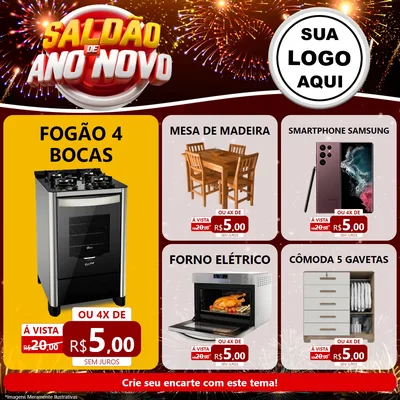 Modelo de Rede Social para Feed Facebook com o tema Saldão de Ano Novo para Móveis e Eletro