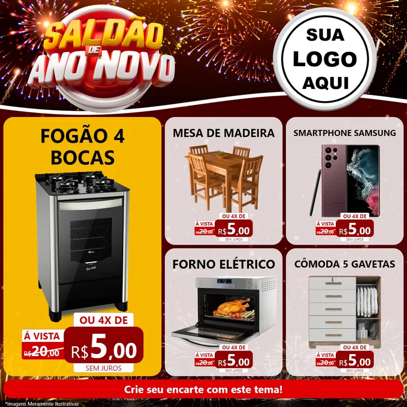 Modelo de Rede Social para Feed Facebook com o tema Saldão de Ano Novo para Móveis e Eletro