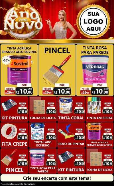 Modelo de Encarte para Encarte Grande com o tema Super Ano Novo para Tintas e Ferramentas