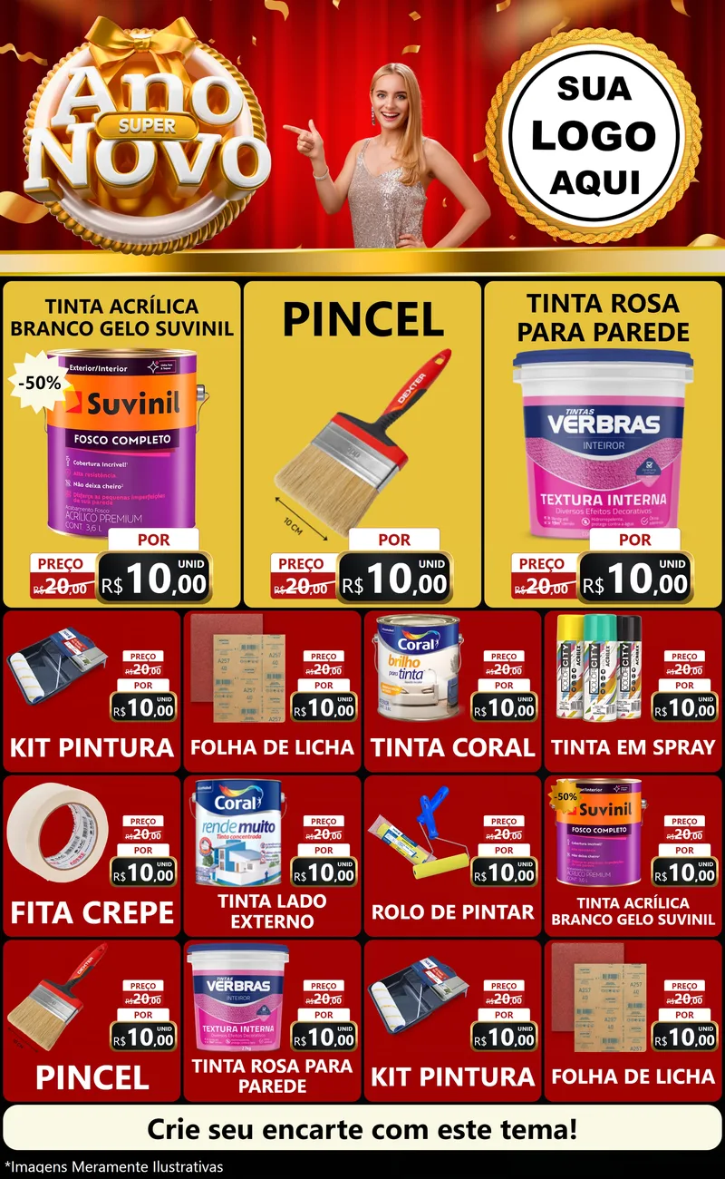 Modelo de Encarte para Encarte Grande com o tema Super Ano Novo para Tintas e Ferramentas