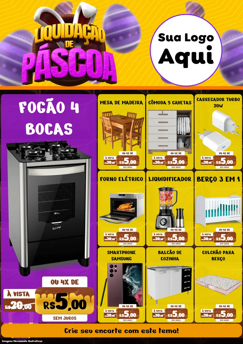 Modelo de Encarte para Encarte A4 Vertical com o tema Liquidação de Páscoa para Móveis e Eletro