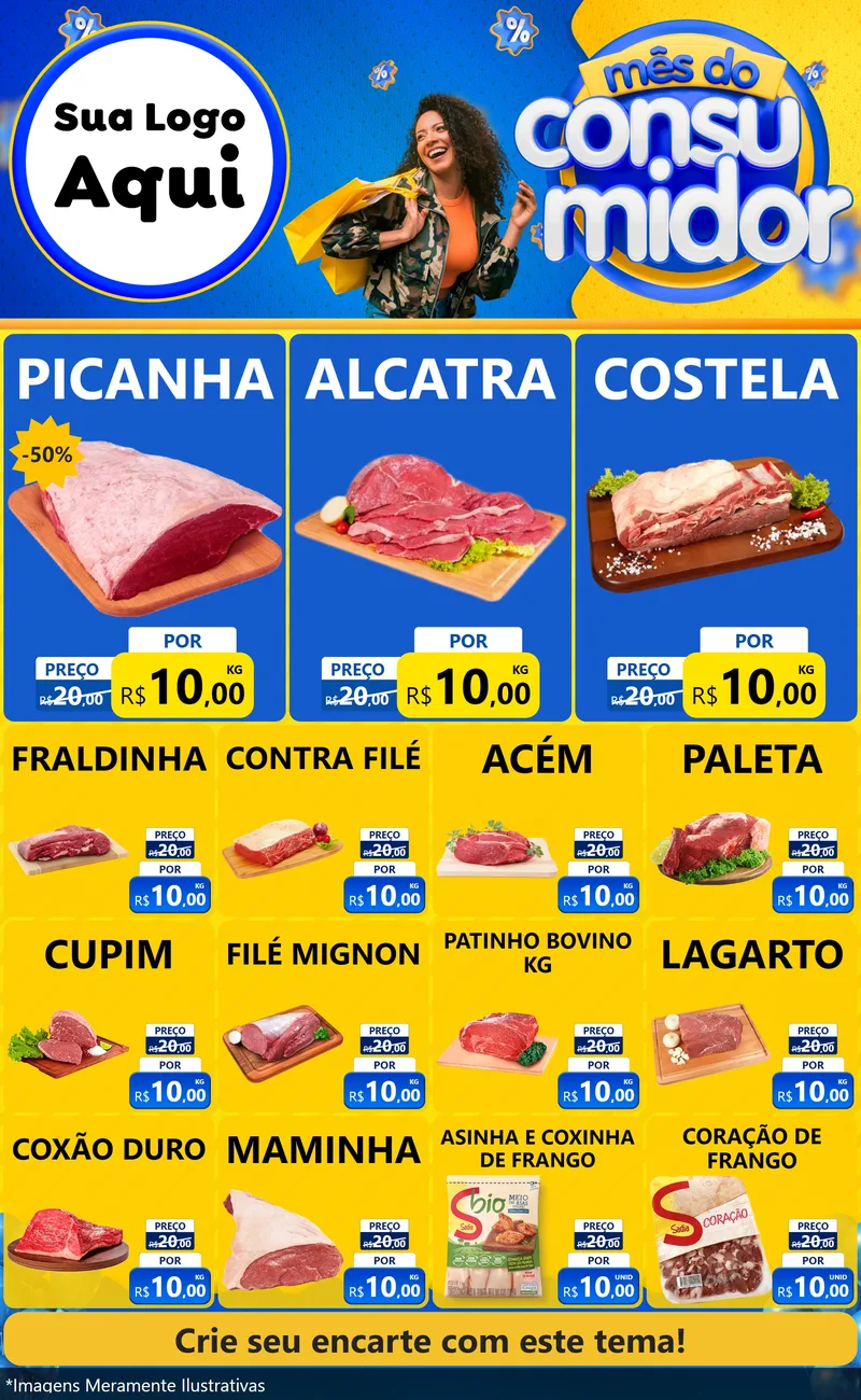 Modelo de Encarte para Encarte Grande com o tema Mês do Consumidor para Açougue