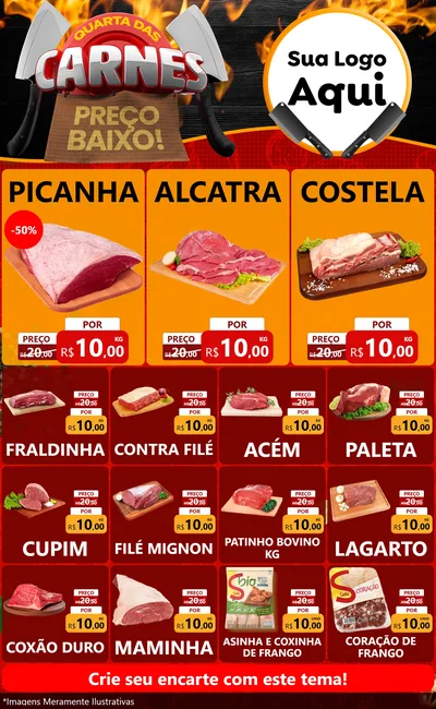 Modelo de Encarte para Encarte Grande com o tema Quarta das Carnes para Açougue