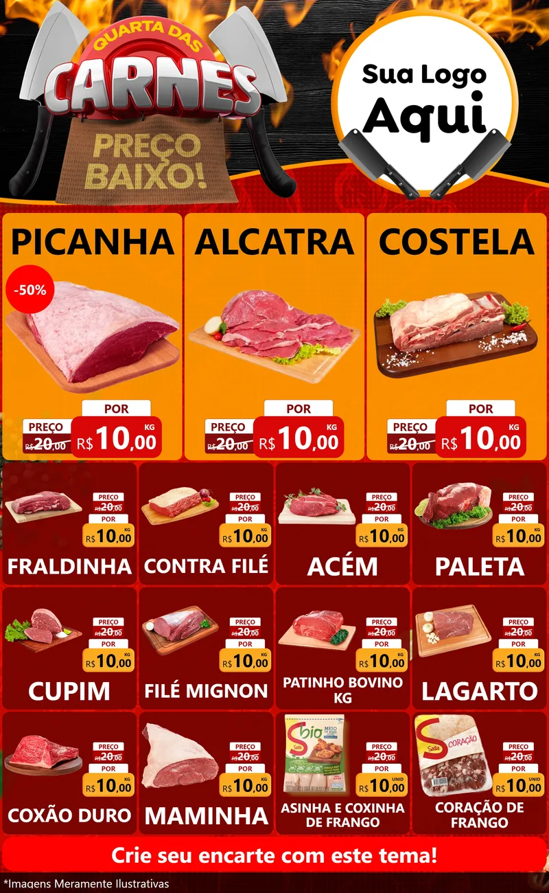 Modelo de Encarte para Encarte Grande com o tema Quarta das Carnes para Açougue