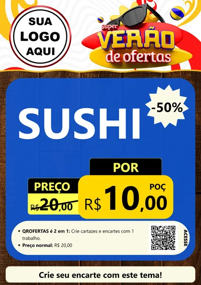 Modelo de Cartaz para Cartaz A4 Vertical com o tema Super Verão de Ofertas para Comida japonesa