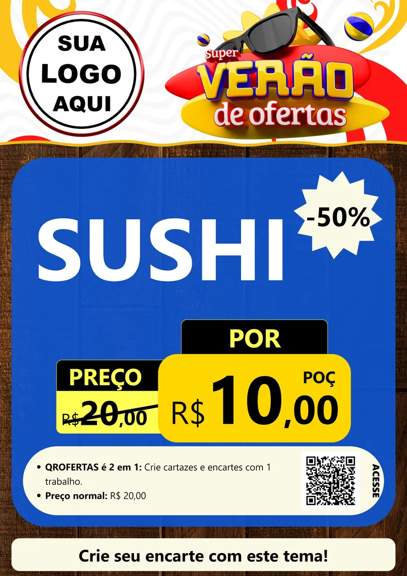 Modelo de Cartaz para Cartaz A4 Vertical com o tema Super Verão de Ofertas para Comida japonesa