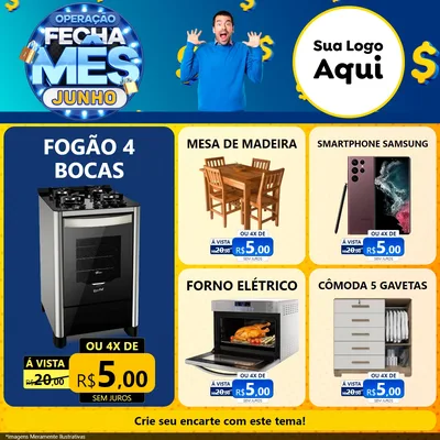 Modelo de Rede Social para Feed Facebook com o tema Operação Fecha Mês, Junho para Móveis e Eletro