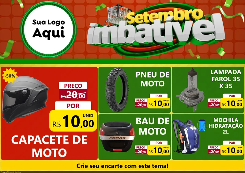 Modelo de Encarte para Encarte A4 Horizontal com o tema Setembro Imbatível para Moto peças