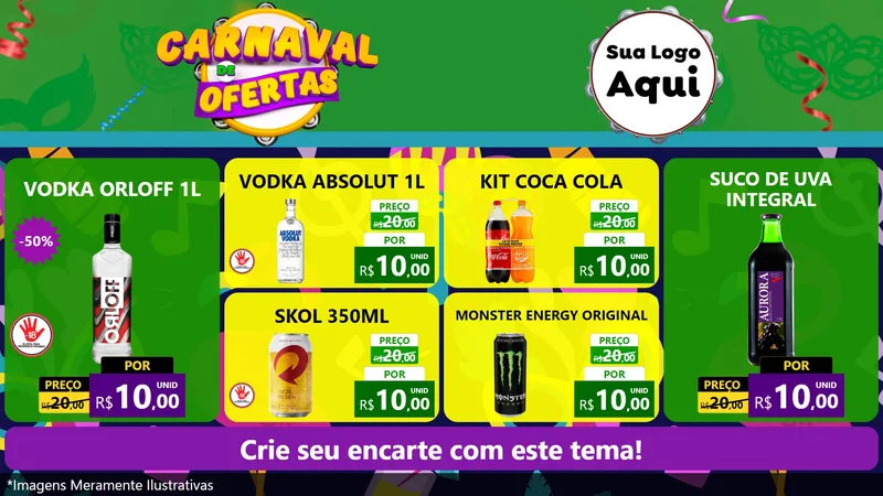 Modelo de TV para TV Horizontal com o tema Carnaval de Ofertas para Distribuidora de bebidas