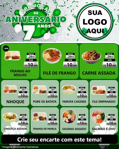 Modelo de Rede Social para Feed Instagram com o tema Promoção de Aniversário - 7 Anos para Restaurante