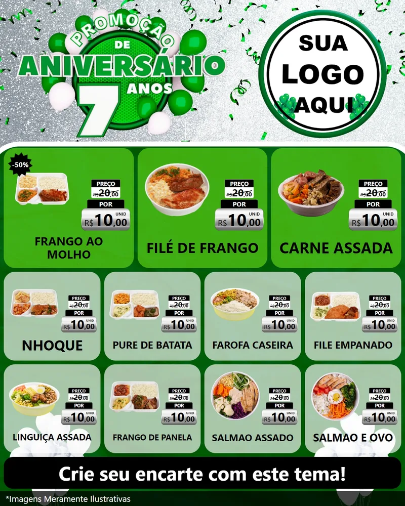 Modelo de Rede Social para Feed Instagram com o tema Promoção de Aniversário - 7 Anos para Restaurante
