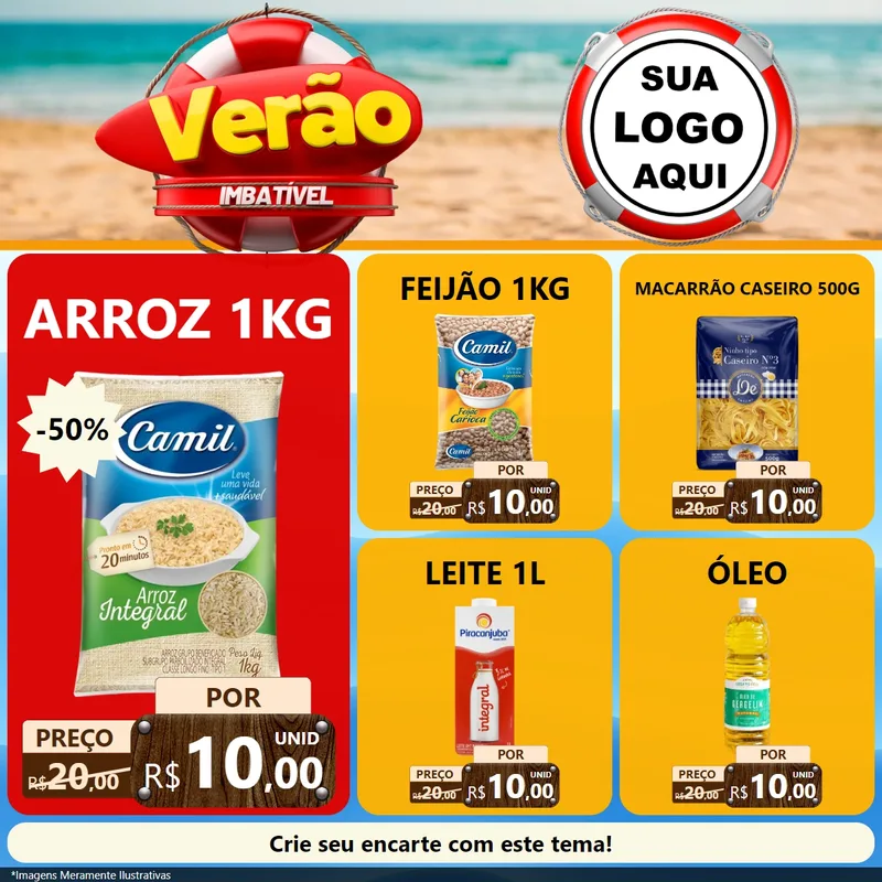 Modelo de Rede Social para Feed Facebook com o tema Verão Imbatível para Supermercado
