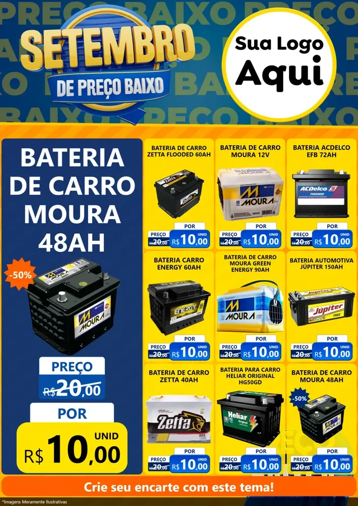 Modelo de Encarte para Encarte A4 Vertical com o tema Setembro De Preço Baixo para Baterias Elétricas