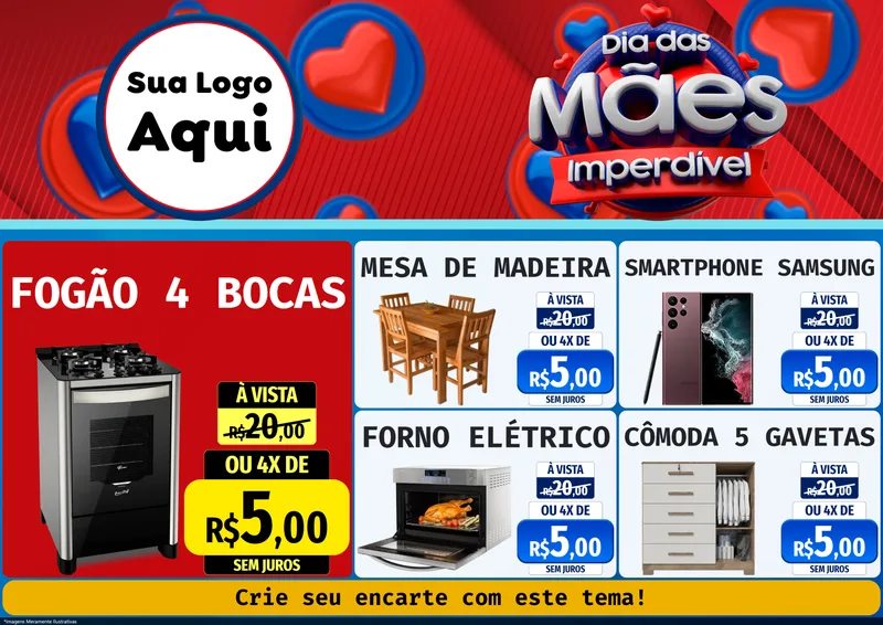 Modelo de Encarte para Encarte A4 Horizontal com o tema Dia Das Mães Imperdível para Móveis e Eletro