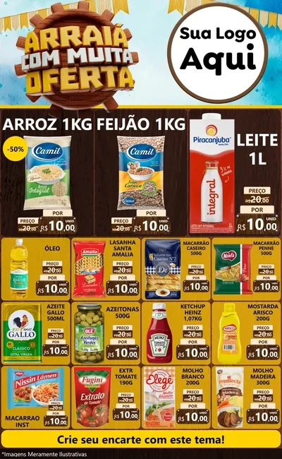 Modelo de Encarte para Encarte Grande com o tema Ofertas de São João - Junina para Supermercado
