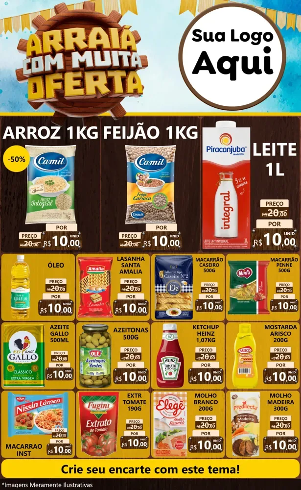 Modelo de Encarte para Encarte Grande com o tema Ofertas de São João - Junina para Supermercado