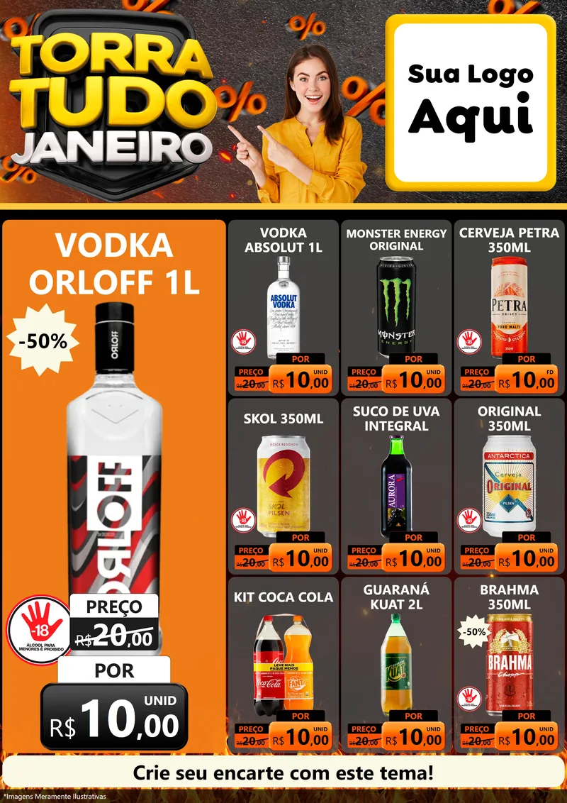 Modelo de Encarte para Encarte A4 Vertical com o tema Torra Tudo Janeiro para Distribuidora de bebidas