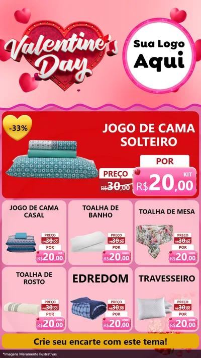 Modelo de Rede Social para Stories com o tema Valentine's Day para Cama, Mesa e Banho