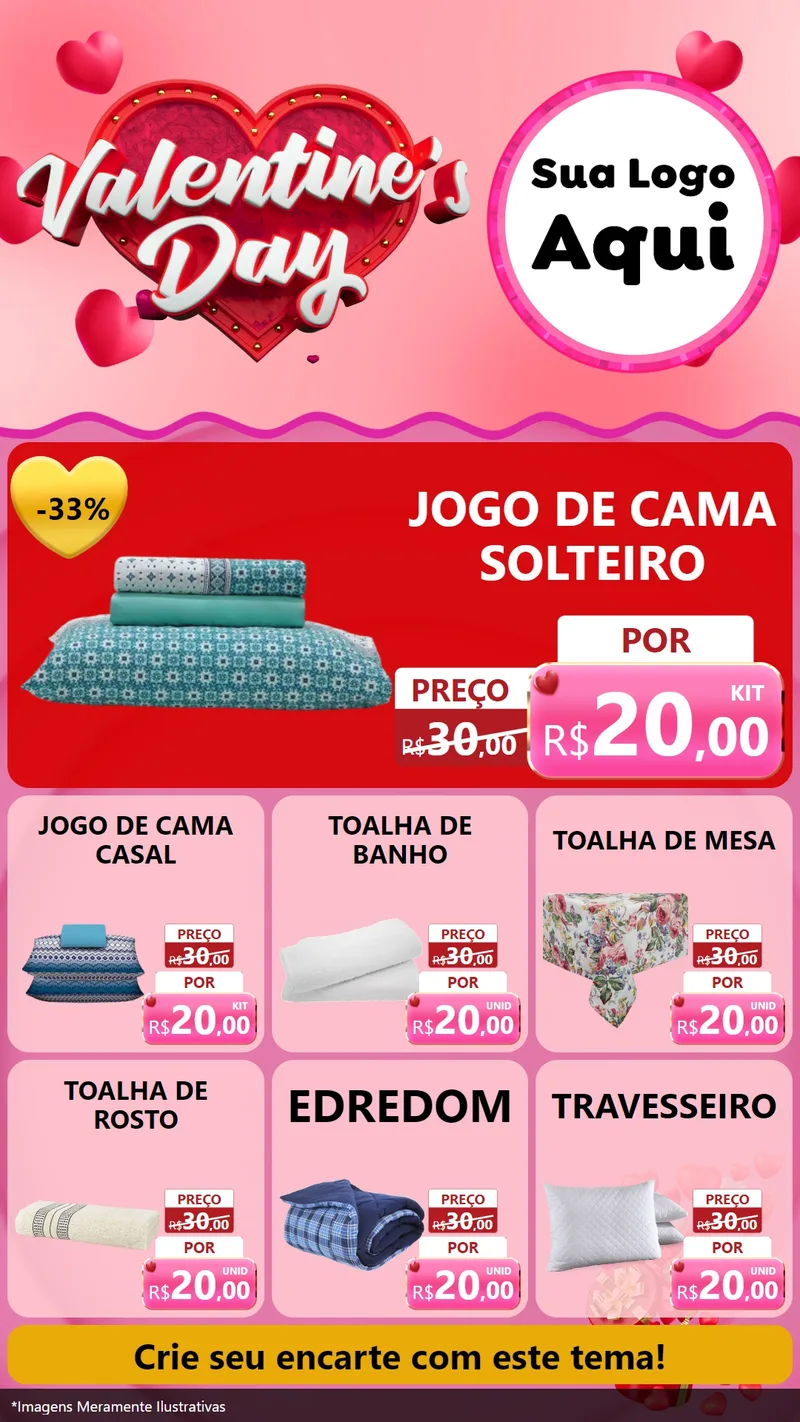 Modelo de Rede Social para Stories com o tema Valentine's Day para Cama, Mesa e Banho