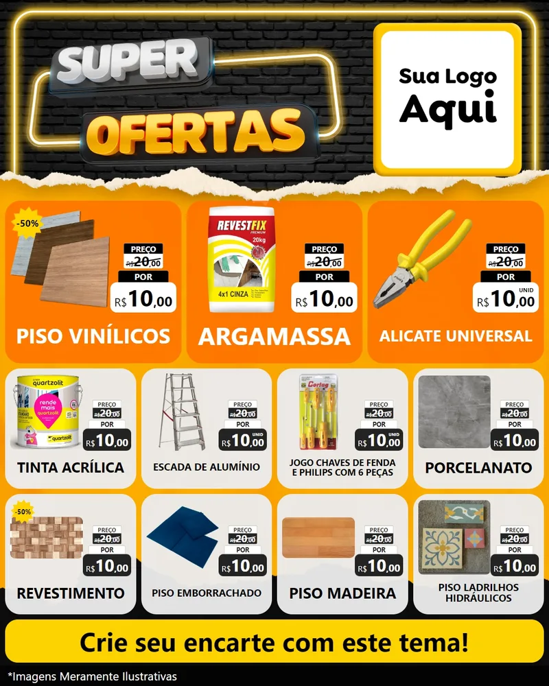 Modelo de Rede Social para Feed Instagram com o tema Super Ofertas para Material para Construção