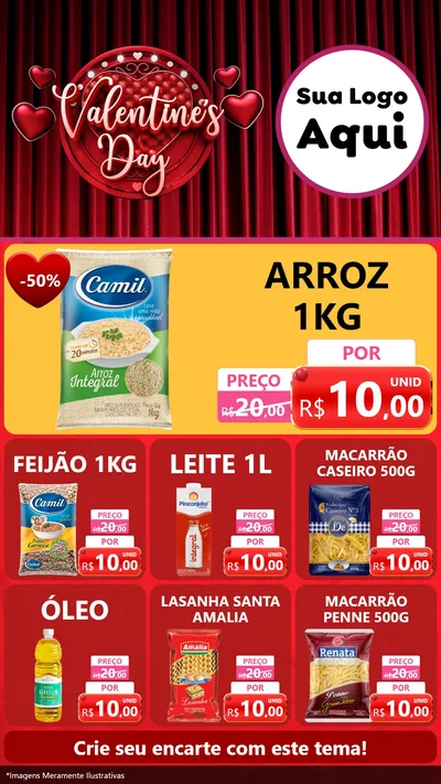 Modelo de Rede Social para Stories com o tema Valentine's Day para Supermercado