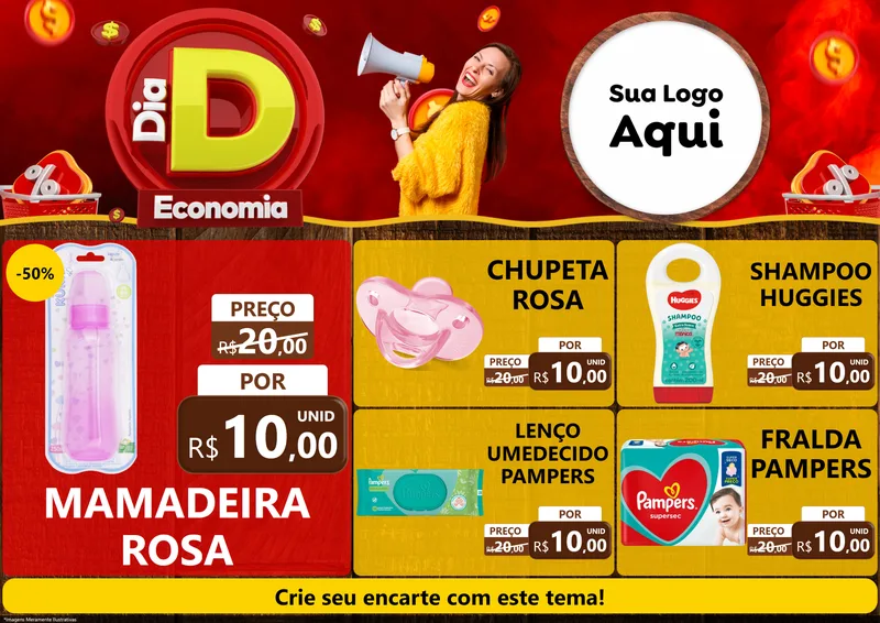 Modelo de Encarte para Encarte A4 Horizontal com o tema Dia D Economia para Bebês
