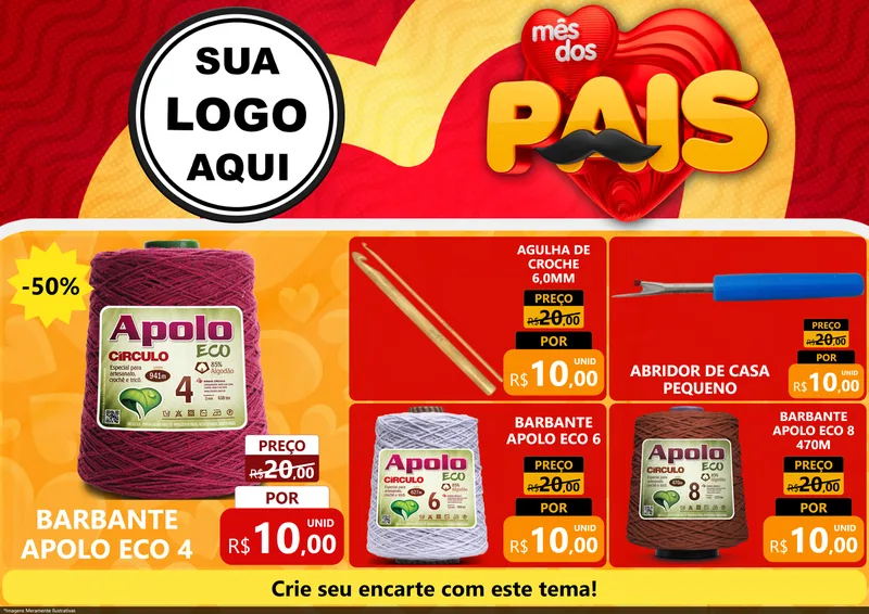 Modelo de Encarte para Encarte A4 Horizontal com o tema Mês Dos Pais para Armarinho e Aviamentos