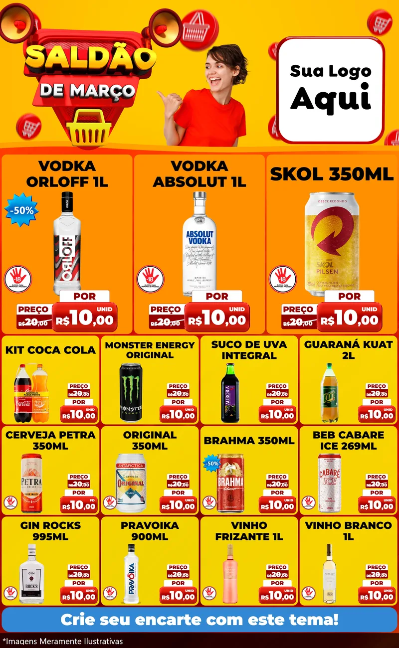 Modelo de Encarte para Encarte Grande com o tema Saldão de Março para Distribuidora de bebidas