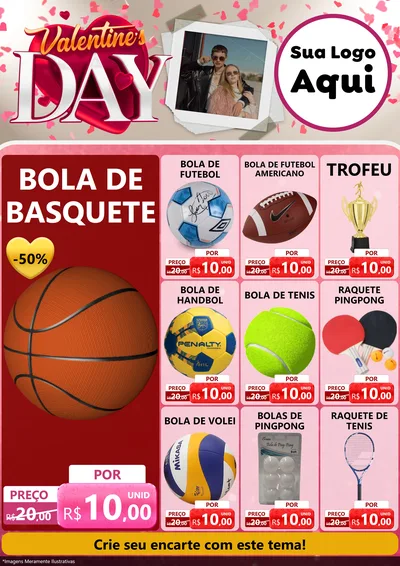 Modelo de Encarte para Encarte A4 Vertical com o tema Valentine's Day para Artigos Esportivos