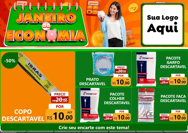 Modelo de Encarte para Encarte A4 Horizontal com o tema Janeiro da Economia para Embalagens