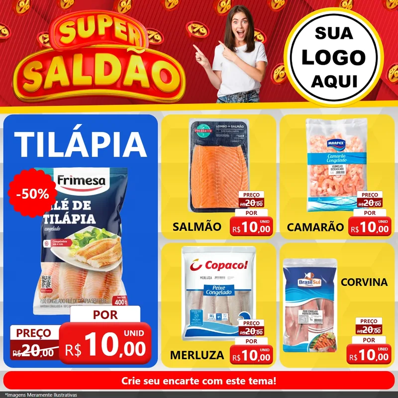 Modelo de Rede Social para Feed Facebook com o tema Super Saldão para Peixaria