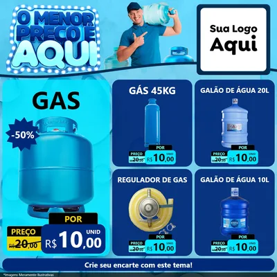 Modelo de Rede Social para Feed Facebook com o tema O Menor Preço É Aqui para Água e gás