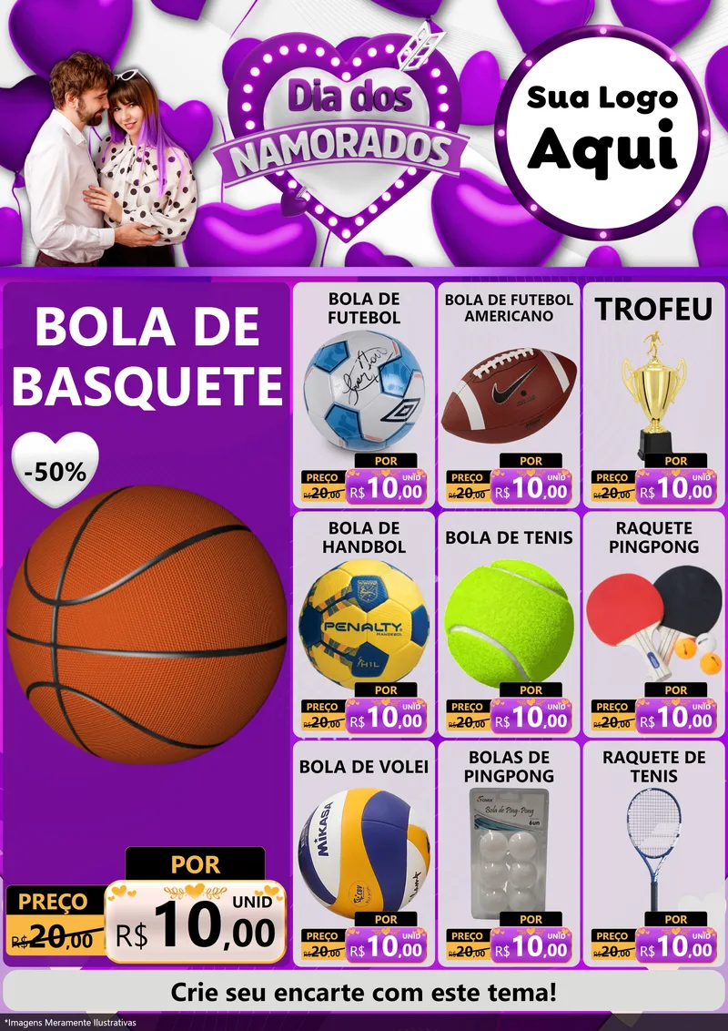 Modelo de Encarte para Encarte A4 Vertical com o tema Dia dos Namorados para Artigos Esportivos