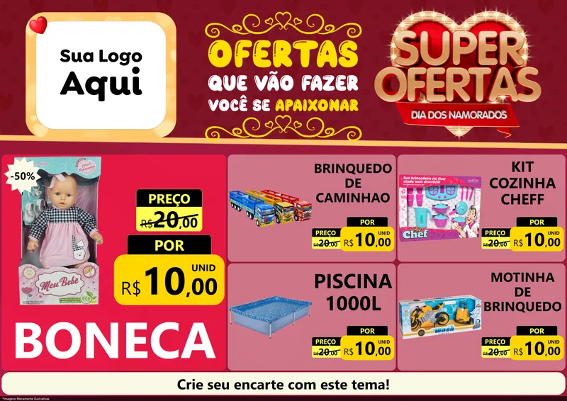 Modelo de Encarte para Encarte A4 Horizontal com o tema Dia dos Namorados para Brinquedos