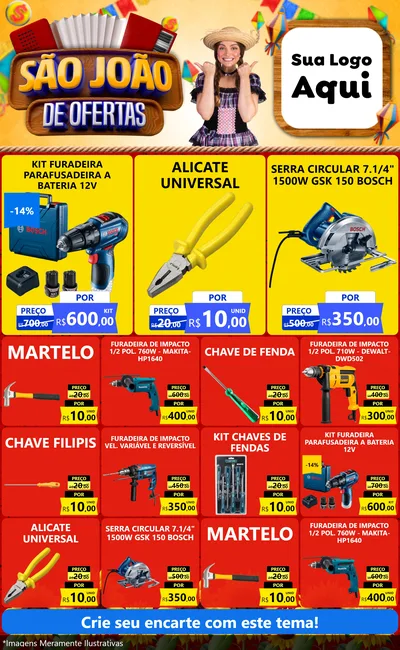 Modelo de Encarte para Encarte Grande com o tema São João de Ofertas para Maquinas e Ferramentas