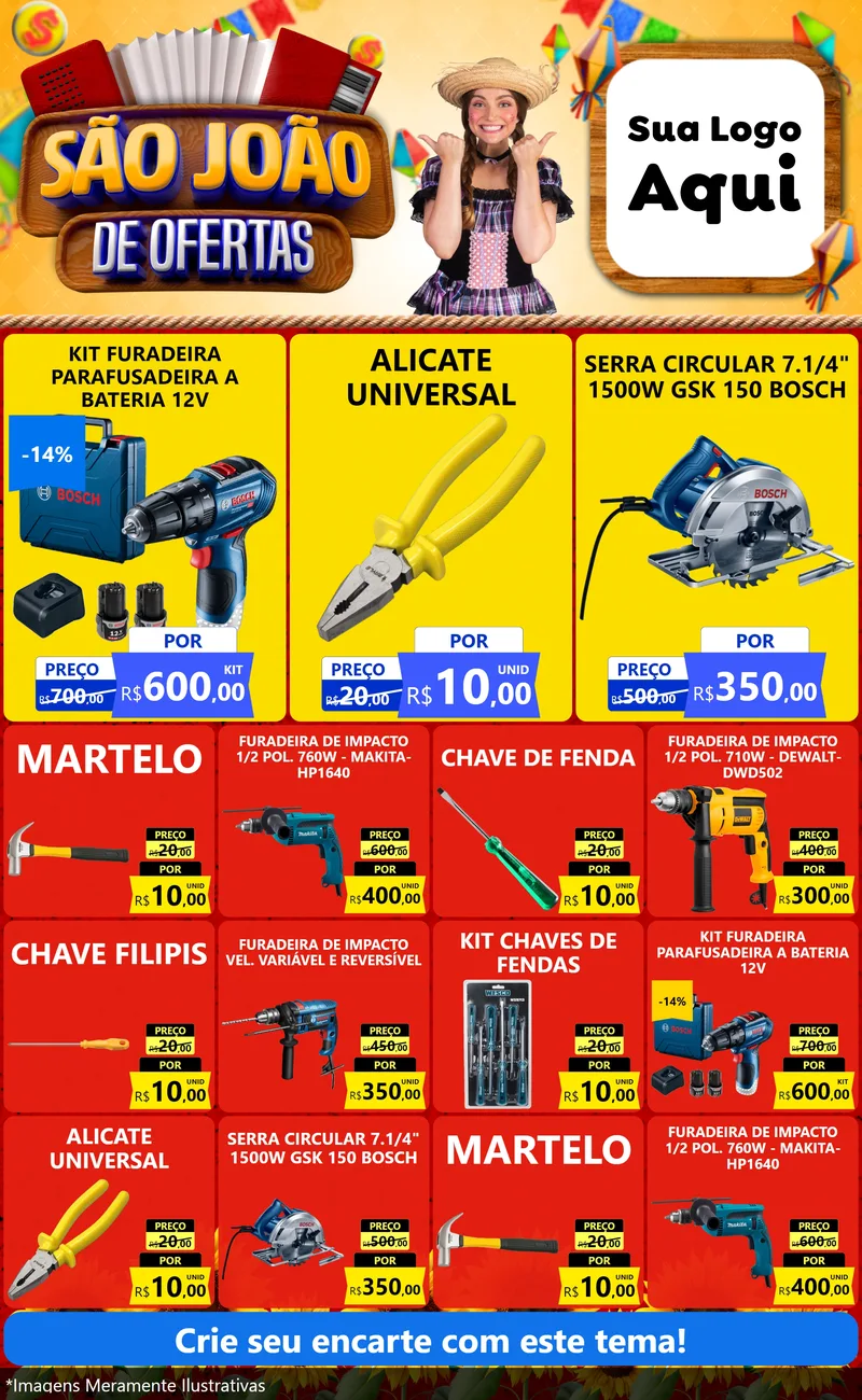 Modelo de Encarte para Encarte Grande com o tema São João de Ofertas para Maquinas e Ferramentas