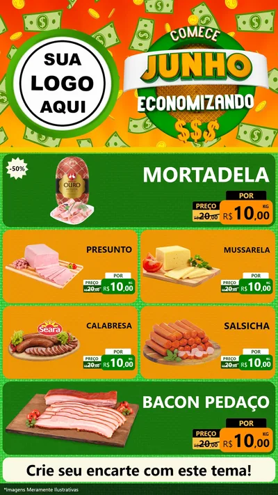 Modelo de TV para TV Vertical com o tema Comece Junho Economizando para Frios e Laticínios