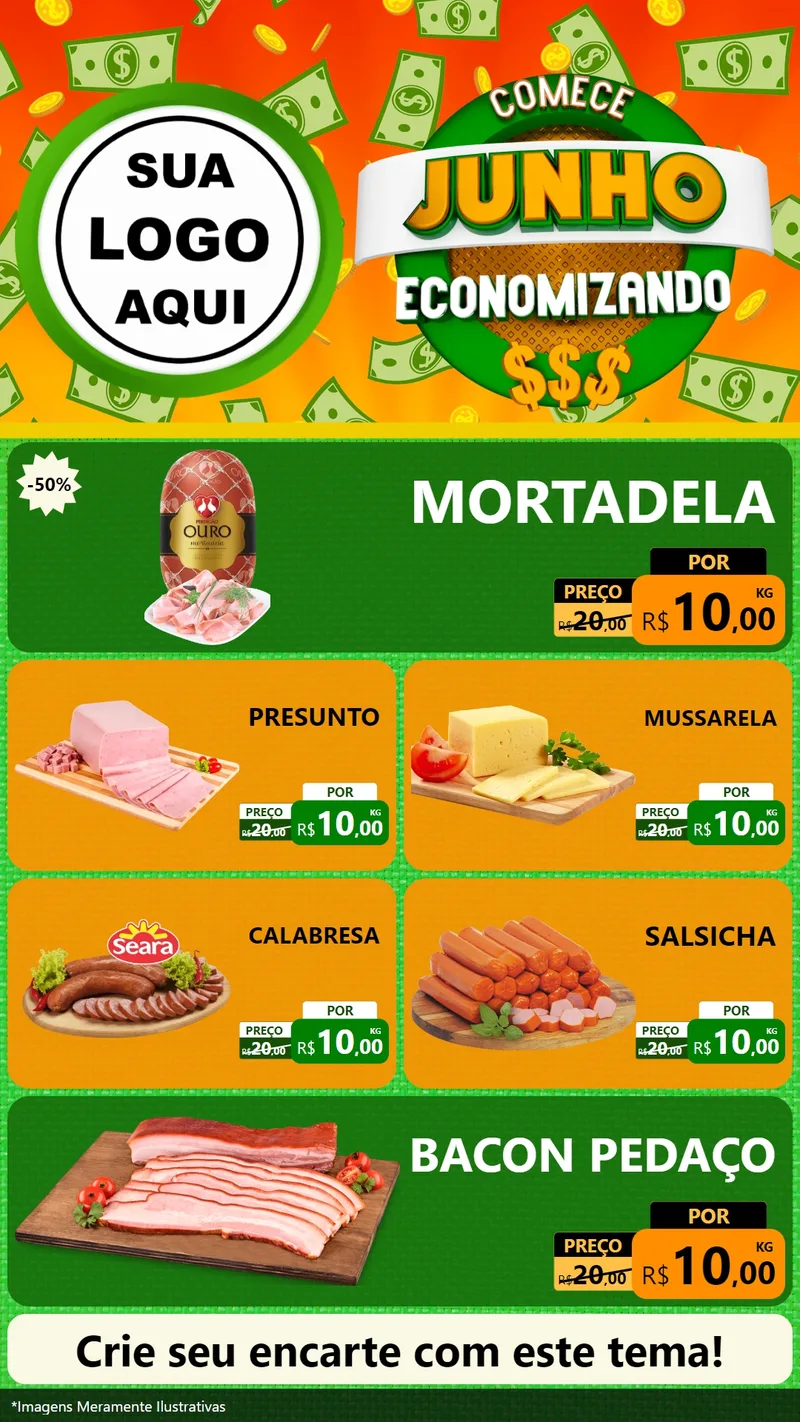 Modelo de TV para TV Vertical com o tema Comece Junho Economizando para Frios e Laticínios
