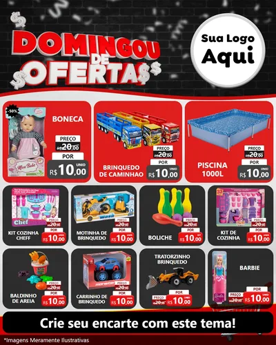 Modelo de Rede Social para Feed Instagram com o tema Domingou de Ofertas para Brinquedos