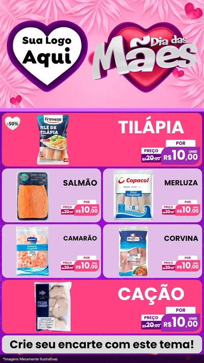 Modelo de TV para TV Vertical com o tema Dia das Mães para Peixaria