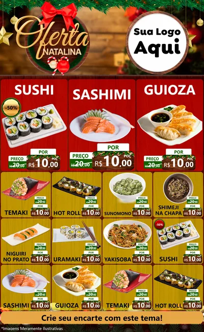 Modelo de Encarte para Encarte Grande com o tema Ofertas Natalina para Comida japonesa